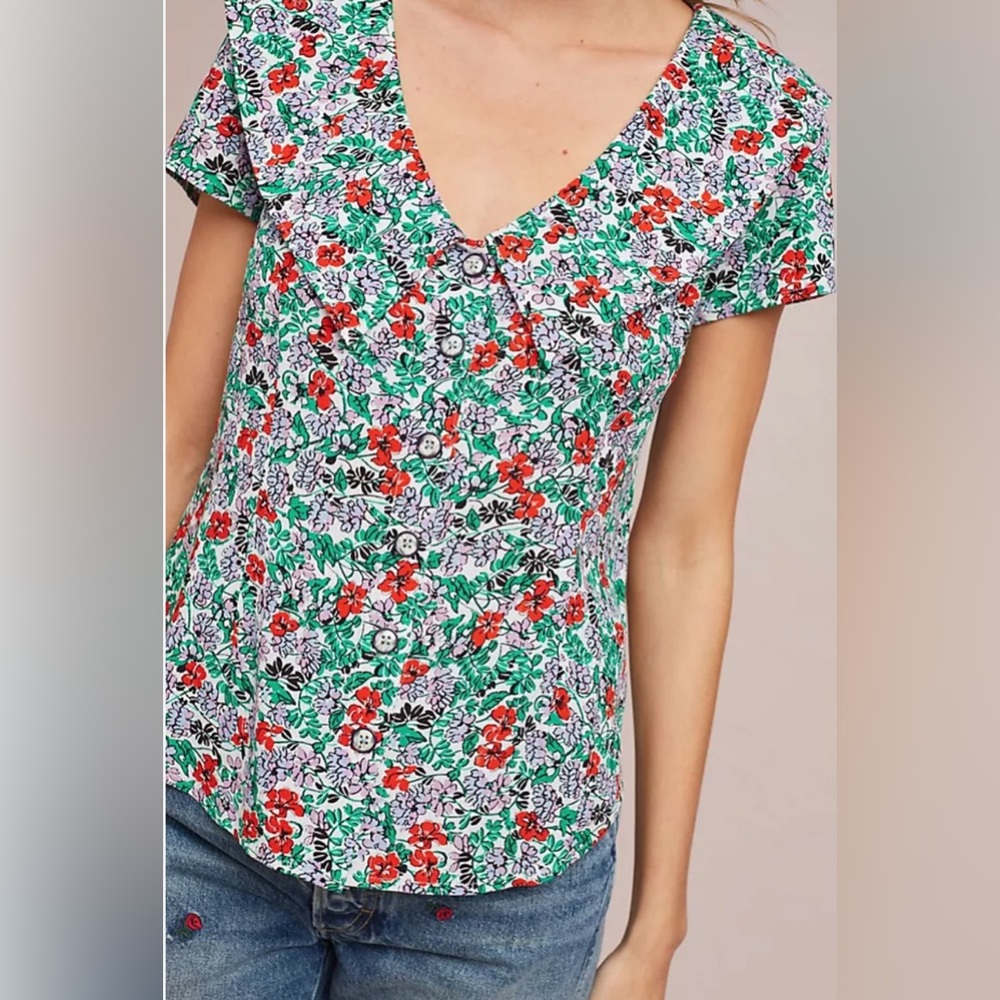 Anthropologie Maeve Austen Collared Floral Blouse Size 0
